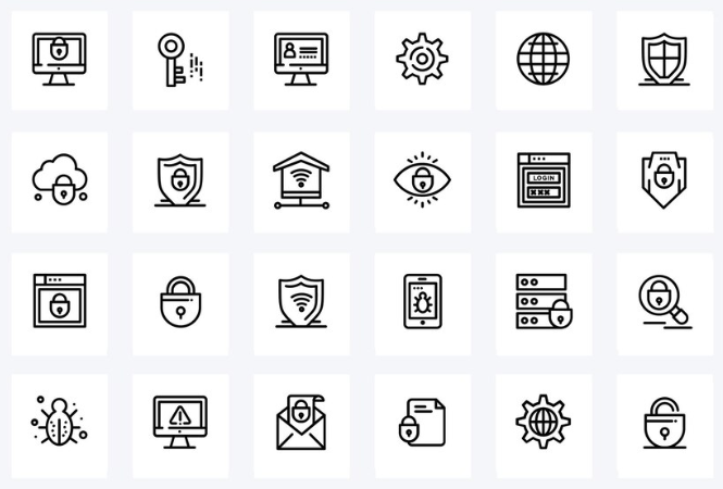 Iconos de los conceptos básicos sobre ciberseguridad